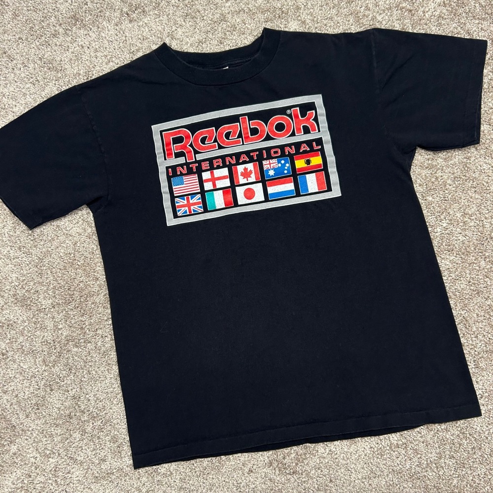 Vintage Reebok International Made In USA Tshirt Men Large Black Single Stitch